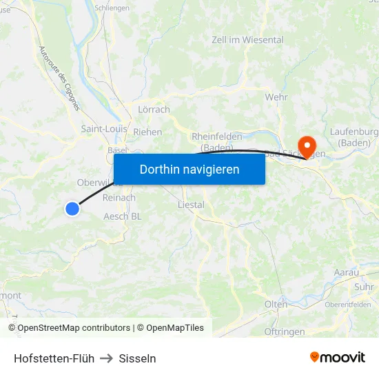 Hofstetten-Flüh to Sisseln map