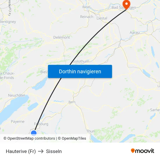 Hauterive (Fr) to Sisseln map