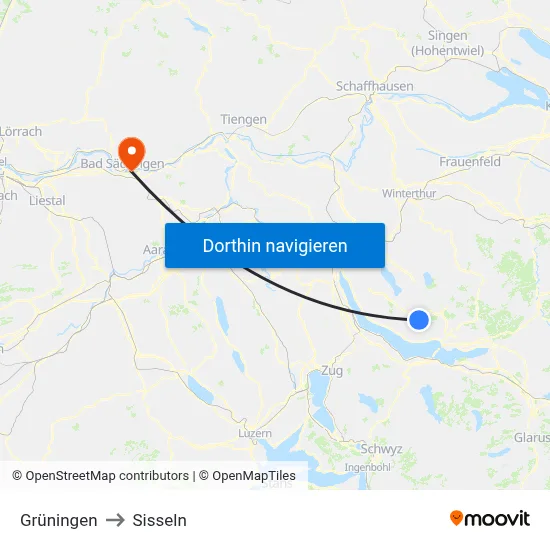 Grüningen to Sisseln map