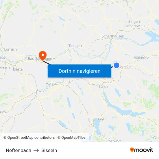 Neftenbach to Sisseln map