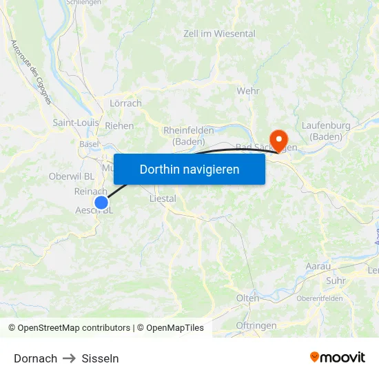Dornach to Sisseln map