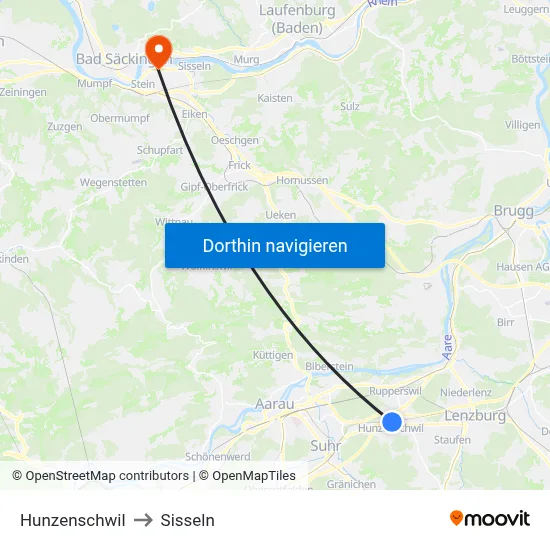 Hunzenschwil to Sisseln map