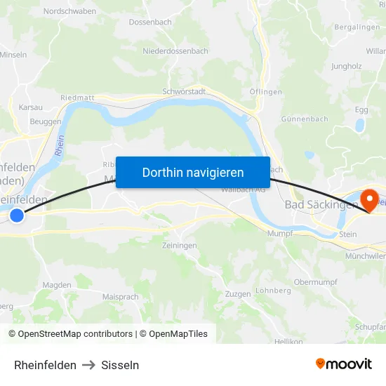 Rheinfelden to Sisseln map