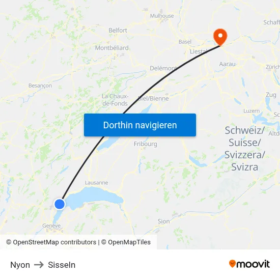 Nyon to Sisseln map