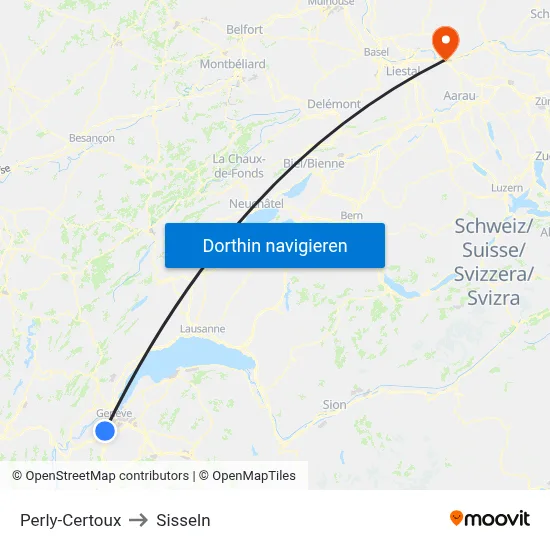 Perly-Certoux to Sisseln map