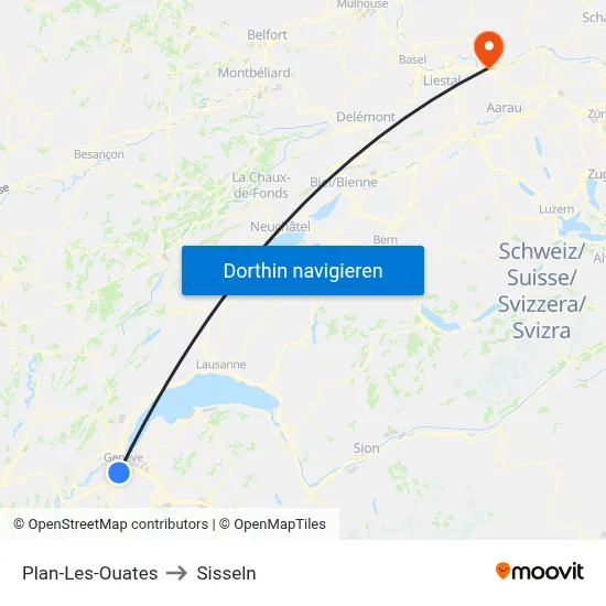 Plan-Les-Ouates to Sisseln map