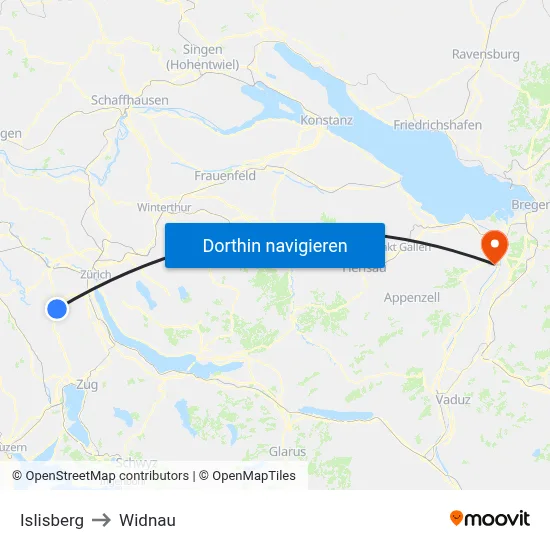 Islisberg to Widnau map