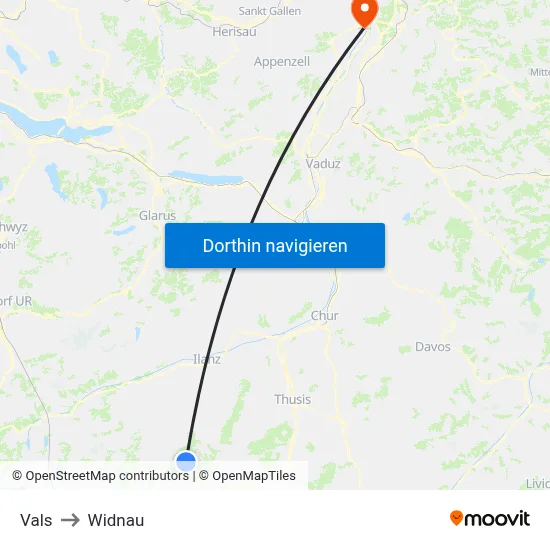 Vals to Widnau map
