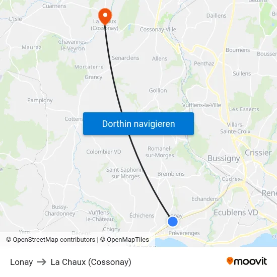 Lonay to La Chaux (Cossonay) map