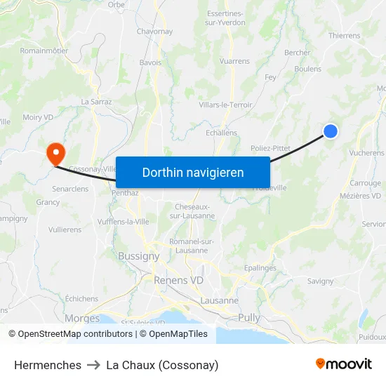 Hermenches to La Chaux (Cossonay) map