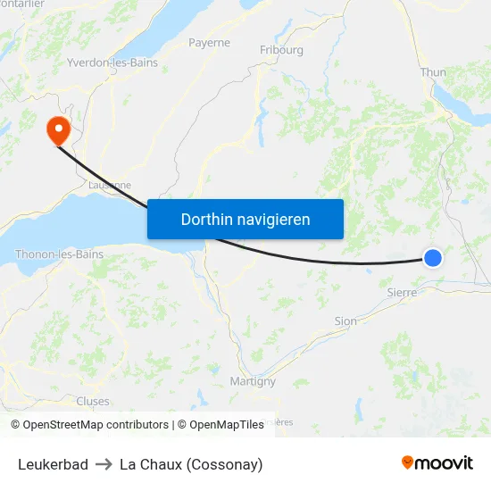 Leukerbad to La Chaux (Cossonay) map