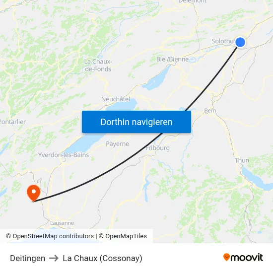 Deitingen to La Chaux (Cossonay) map