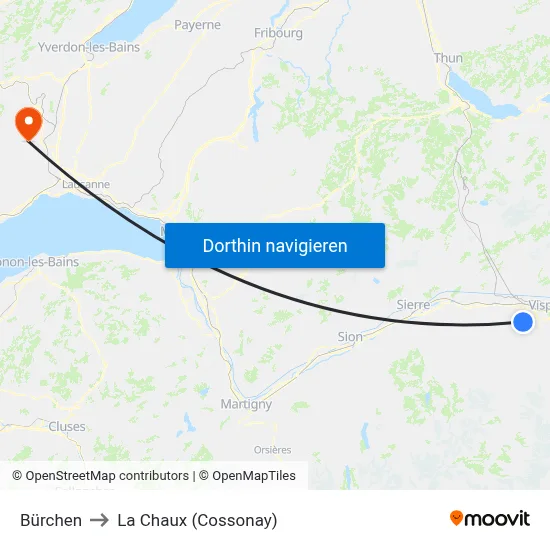 Bürchen to La Chaux (Cossonay) map