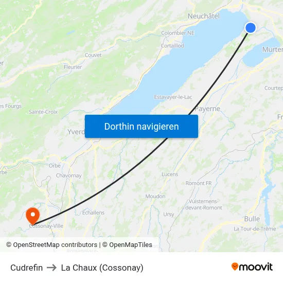 Cudrefin to La Chaux (Cossonay) map