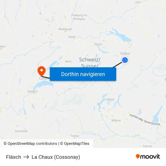 Fläsch to La Chaux (Cossonay) map
