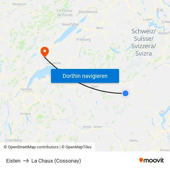 Eisten to La Chaux (Cossonay) map