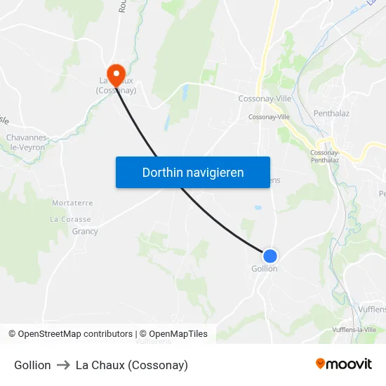 Gollion to La Chaux (Cossonay) map