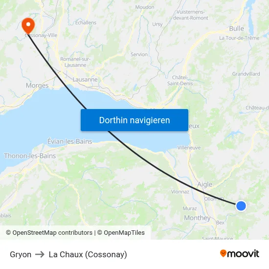 Gryon to La Chaux (Cossonay) map