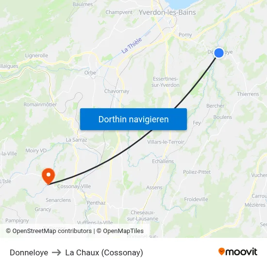 Donneloye to La Chaux (Cossonay) map