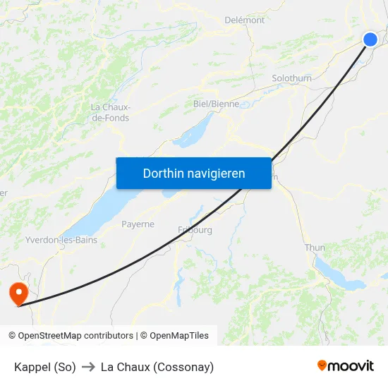 Kappel (So) to La Chaux (Cossonay) map