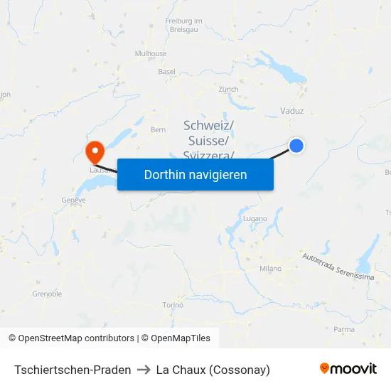 Tschiertschen-Praden to La Chaux (Cossonay) map