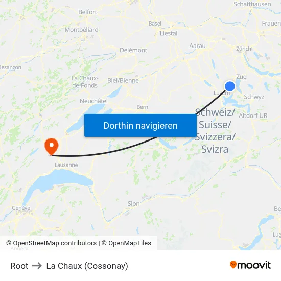 Root to La Chaux (Cossonay) map