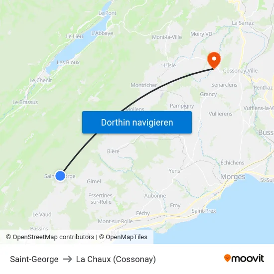 Saint-George to La Chaux (Cossonay) map