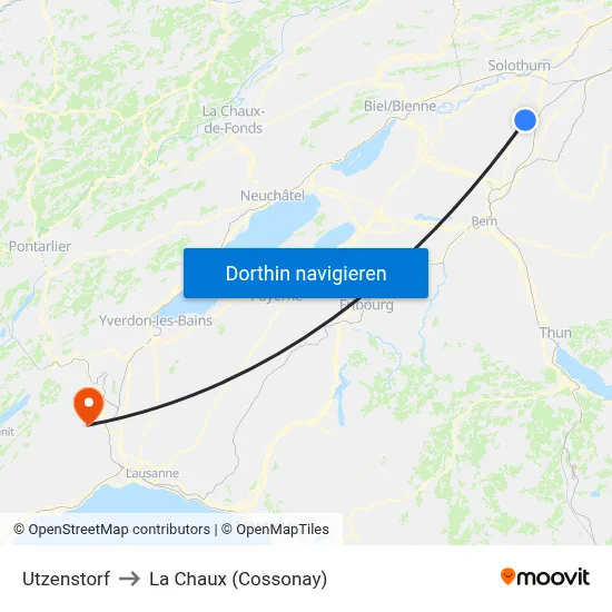 Utzenstorf to La Chaux (Cossonay) map