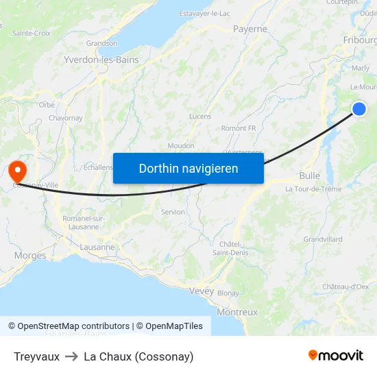 Treyvaux to La Chaux (Cossonay) map