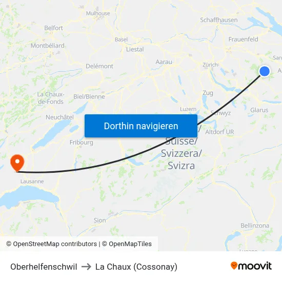 Oberhelfenschwil to La Chaux (Cossonay) map