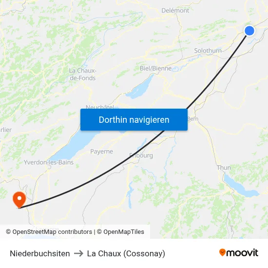Niederbuchsiten to La Chaux (Cossonay) map