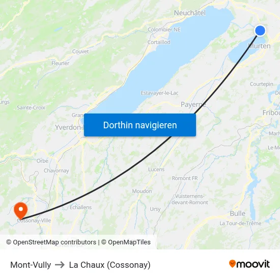 Mont-Vully to La Chaux (Cossonay) map