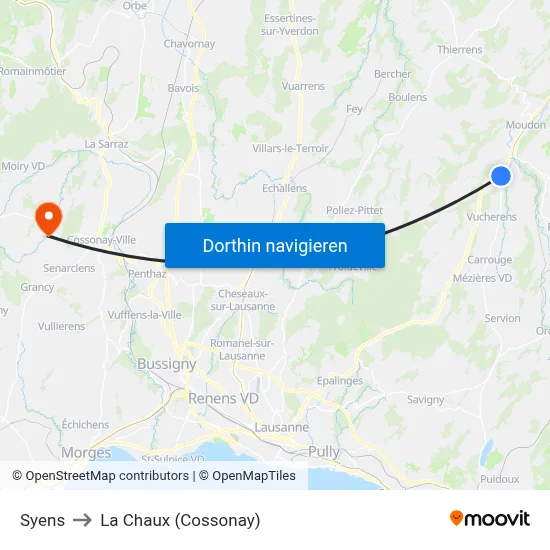 Syens to La Chaux (Cossonay) map