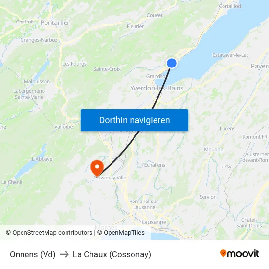 Onnens (Vd) to La Chaux (Cossonay) map