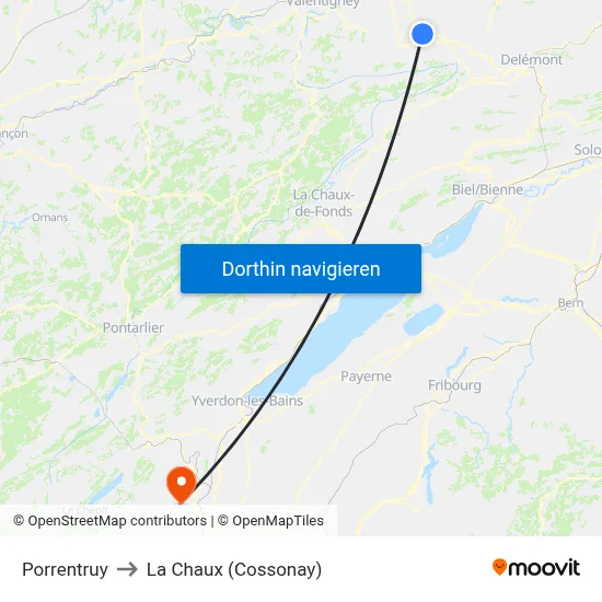 Porrentruy to La Chaux (Cossonay) map