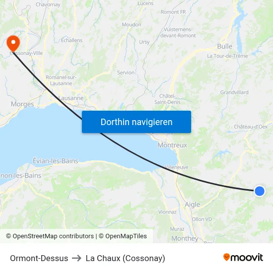 Ormont-Dessus to La Chaux (Cossonay) map