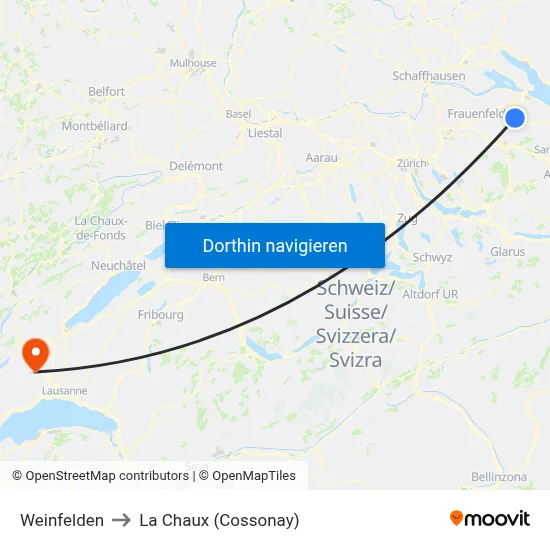 Weinfelden to La Chaux (Cossonay) map