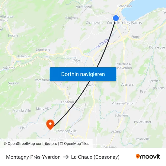 Montagny-Près-Yverdon to La Chaux (Cossonay) map