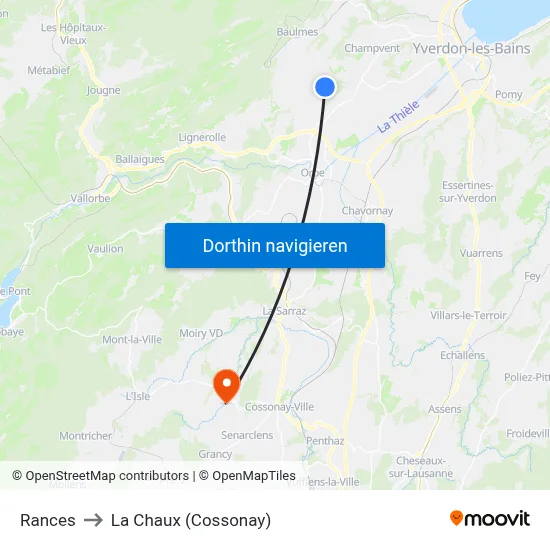 Rances to La Chaux (Cossonay) map