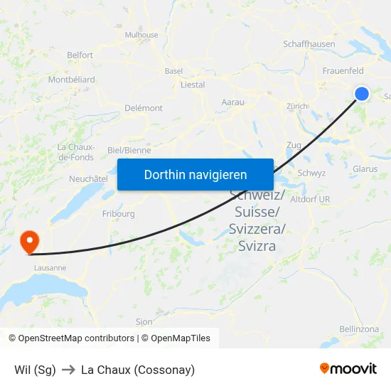 Wil (Sg) to La Chaux (Cossonay) map