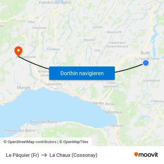 Le Pâquier (Fr) to La Chaux (Cossonay) map
