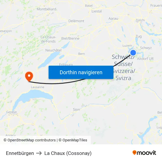Ennetbürgen to La Chaux (Cossonay) map