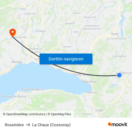 Rossinière to La Chaux (Cossonay) map