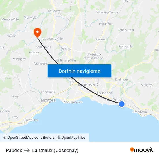 Paudex to La Chaux (Cossonay) map