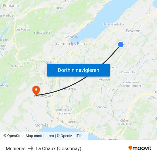 Ménières to La Chaux (Cossonay) map