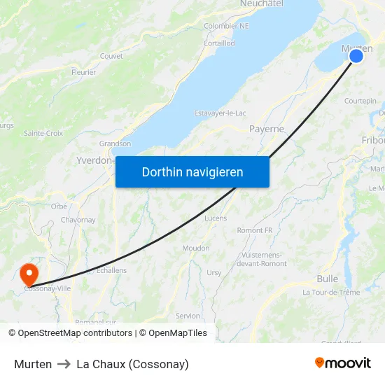 Murten to La Chaux (Cossonay) map