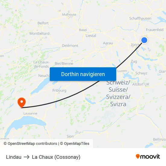 Lindau to La Chaux (Cossonay) map