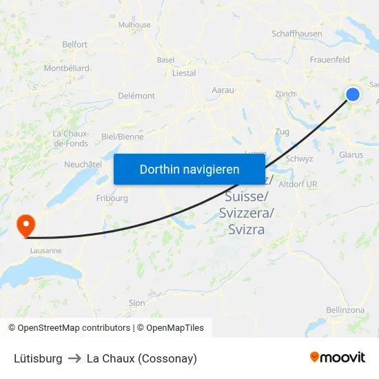 Lütisburg to La Chaux (Cossonay) map