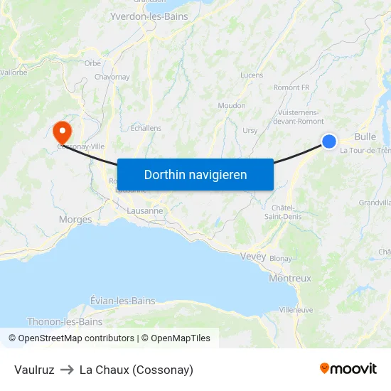 Vaulruz to La Chaux (Cossonay) map