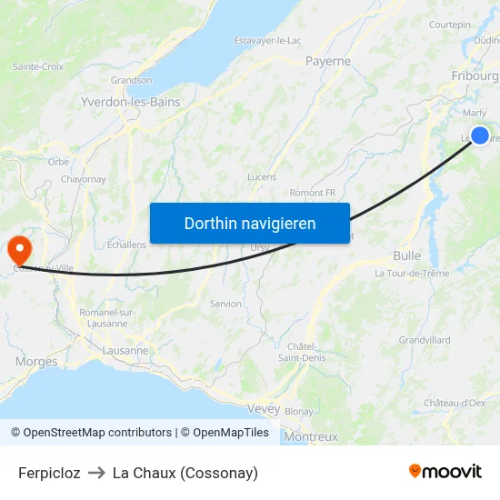 Ferpicloz to La Chaux (Cossonay) map